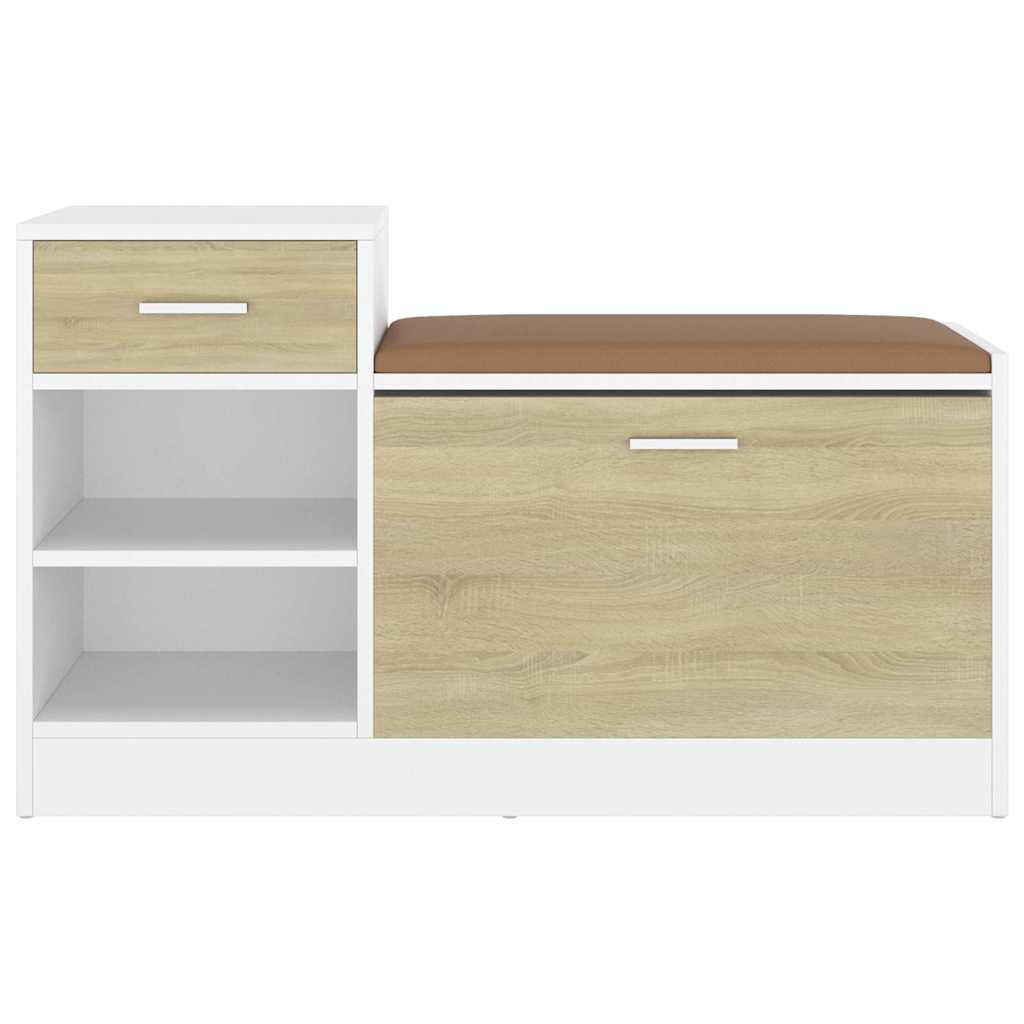 Shoe Bench White and Sonoma Oak 37.2x12.2x22.4" Engineered Wood