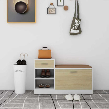 Shoe Bench White and Sonoma Oak 37.2x12.2x22.4" Engineered Wood