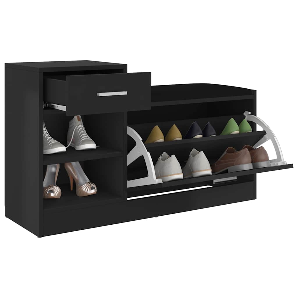 Shoe Bench High Gloss Black 37.2x12.2x22.4" Engineered Wood
