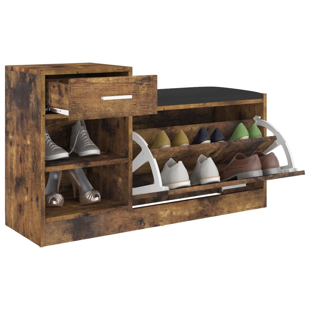 Shoe Bench Smoked Oak 37.2x12.2x22.4" Engineered Wood
