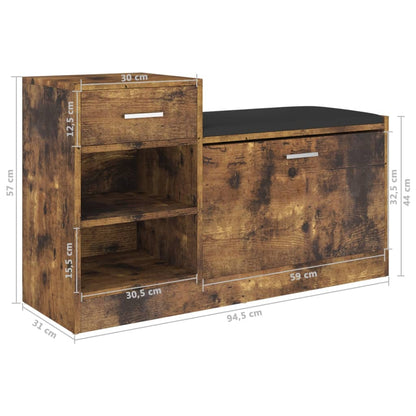 Shoe Bench Smoked Oak 37.2x12.2x22.4" Engineered Wood