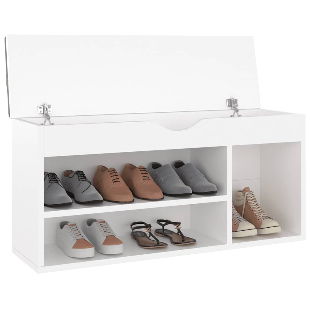 Shoe Bench with Cushion White 40.9"x11.8"x19.3" Engineered Wood