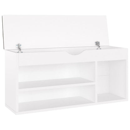 Shoe Bench with Cushion White 40.9"x11.8"x19.3" Engineered Wood