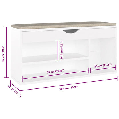 Shoe Bench with Cushion White 40.9"x11.8"x19.3" Engineered Wood