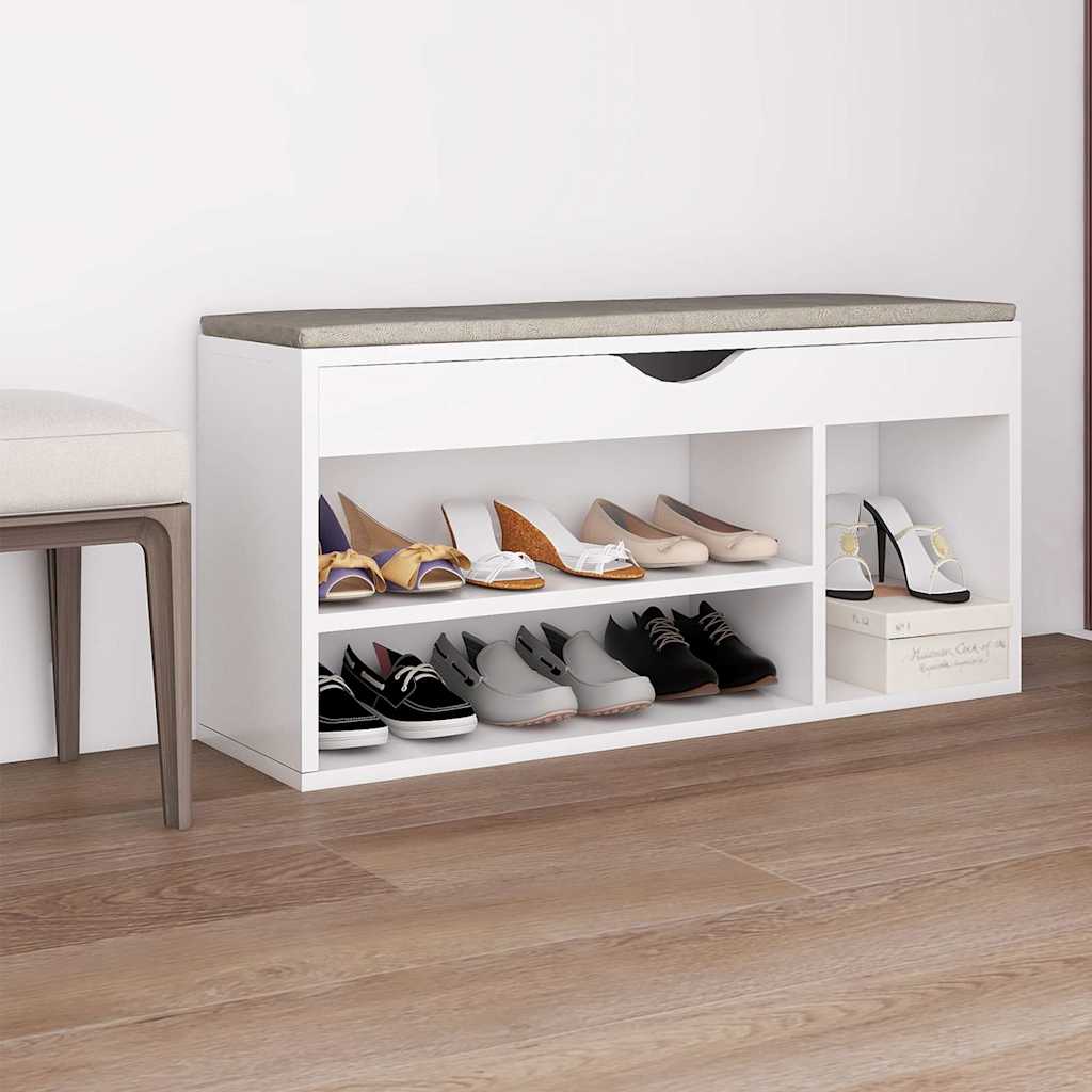 Shoe Bench with Cushion White 40.9"x11.8"x19.3" Engineered Wood