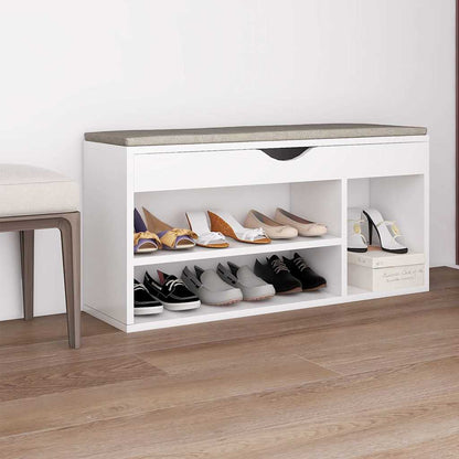 Shoe Bench with Cushion White 40.9"x11.8"x19.3" Engineered Wood