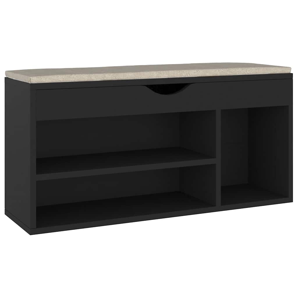 Shoe Bench with Cushion Black 40.9"x11.8"x19.3" Engineered Wood