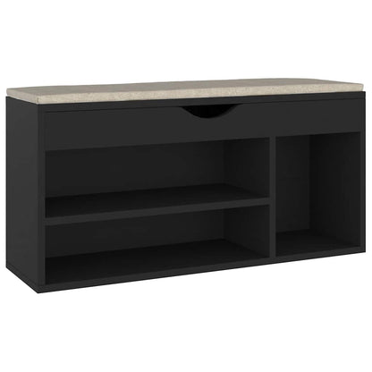 Shoe Bench with Cushion Black 40.9"x11.8"x19.3" Engineered Wood