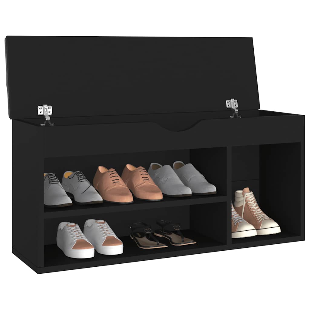 Shoe Bench with Cushion Black 40.9"x11.8"x19.3" Engineered Wood