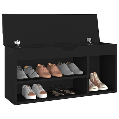 Shoe Bench with Cushion Black 40.9"x11.8"x19.3" Engineered Wood