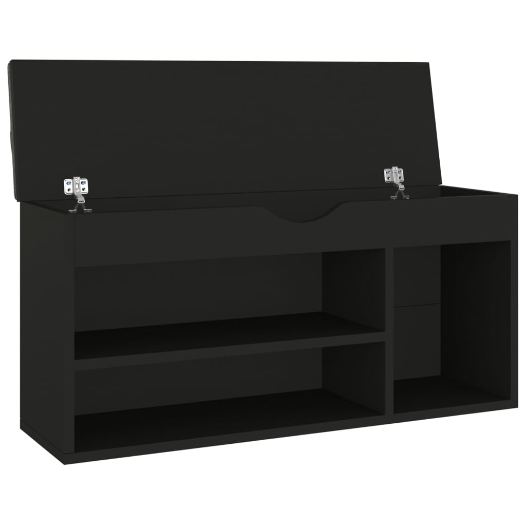 Shoe Bench with Cushion Black 40.9"x11.8"x19.3" Engineered Wood