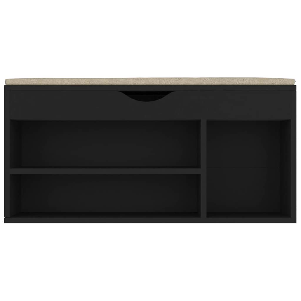 Shoe Bench with Cushion Black 40.9"x11.8"x19.3" Engineered Wood