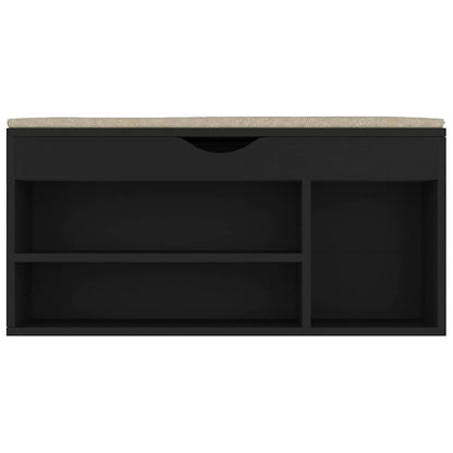 Shoe Bench with Cushion Black 40.9"x11.8"x19.3" Engineered Wood