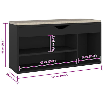Shoe Bench with Cushion Black 40.9"x11.8"x19.3" Engineered Wood