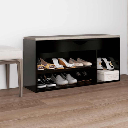 Shoe Bench with Cushion Black 40.9"x11.8"x19.3" Engineered Wood