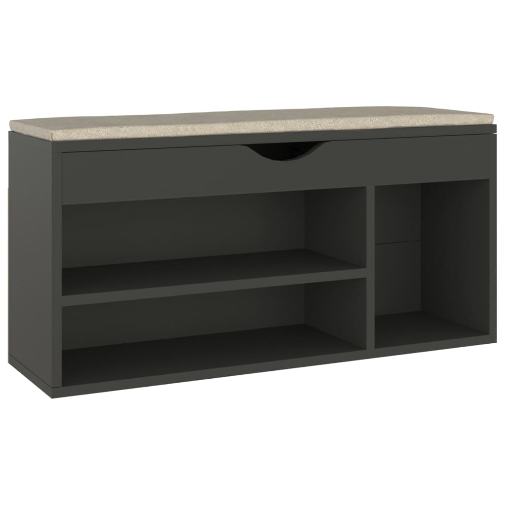 Shoe Bench with Cushion Gray 40.9"x11.8"x19.3" Engineered Wood
