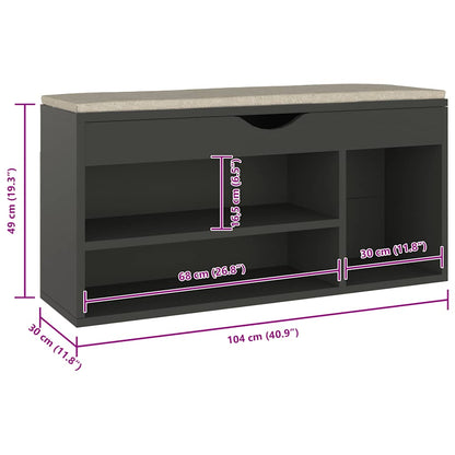 Shoe Bench with Cushion Gray 40.9"x11.8"x19.3" Engineered Wood
