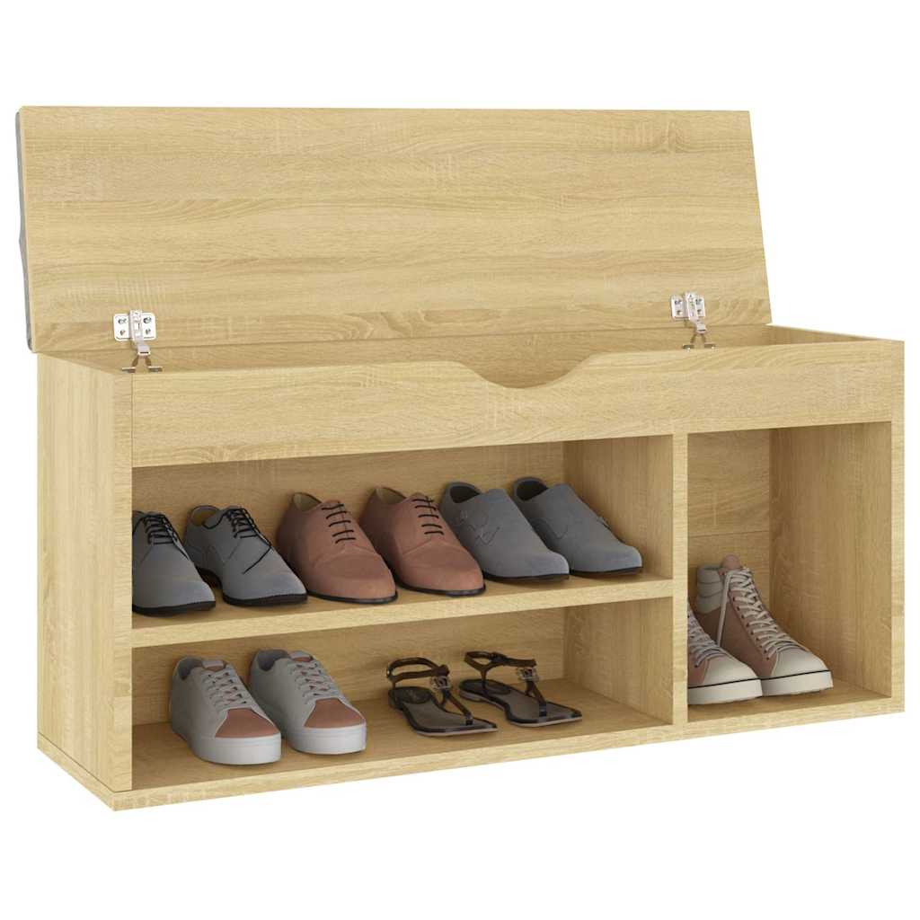 Shoe Bench with Cushion Sonoma Oak 40.9"x11.8"x19.3" Engineered Wood