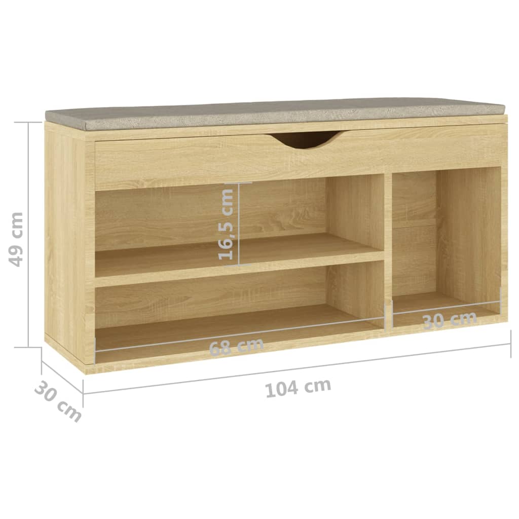 Shoe Bench with Cushion Sonoma Oak 40.9"x11.8"x19.3" Engineered Wood