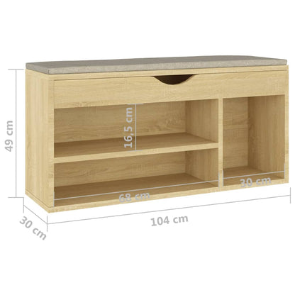 Shoe Bench with Cushion Sonoma Oak 40.9"x11.8"x19.3" Engineered Wood