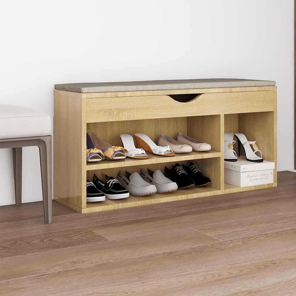 Shoe Bench with Cushion Sonoma Oak 40.9"x11.8"x19.3" Engineered Wood