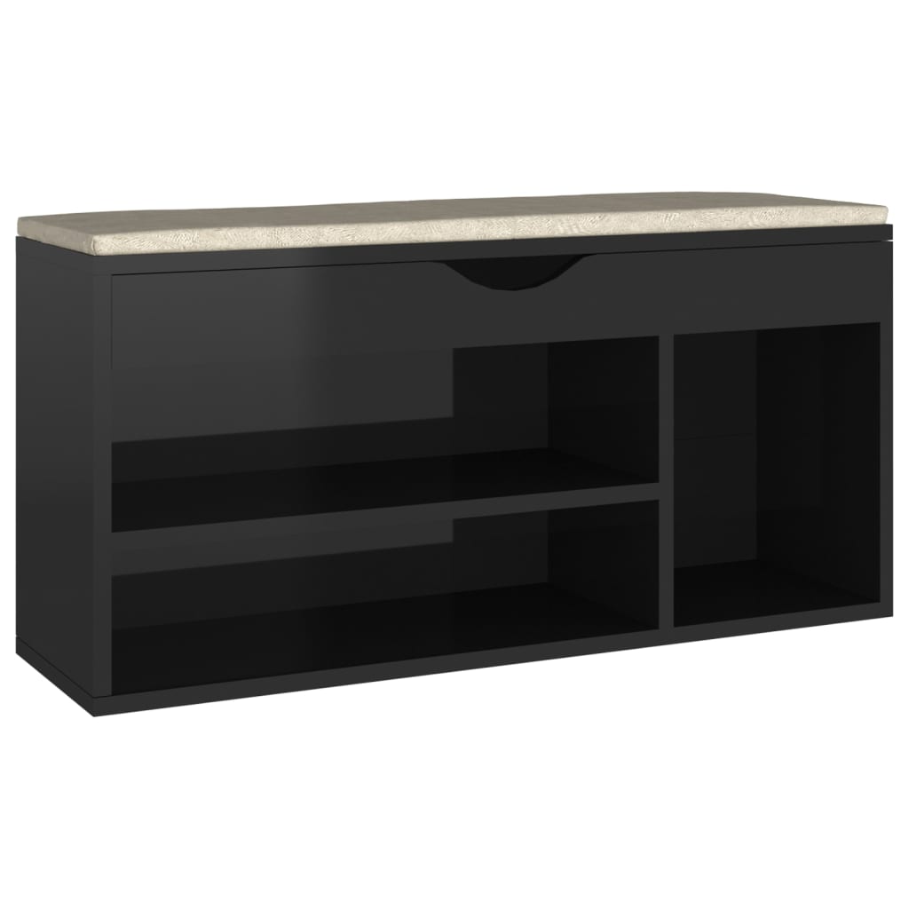 Shoe Bench with Cushion High Gloss Black 40.9"x11.8"x19.3" Engineered Wood