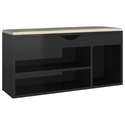 Shoe Bench with Cushion High Gloss Black 40.9"x11.8"x19.3" Engineered Wood