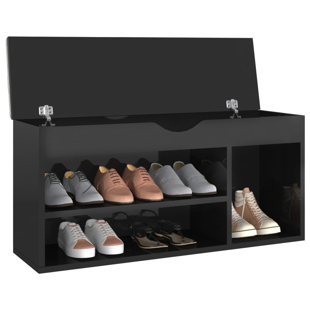 Shoe Bench with Cushion High Gloss Black 40.9"x11.8"x19.3" Engineered Wood