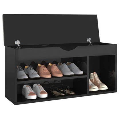 Shoe Bench with Cushion High Gloss Black 40.9"x11.8"x19.3" Engineered Wood
