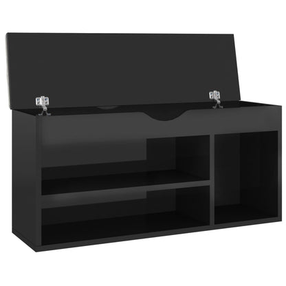 Shoe Bench with Cushion High Gloss Black 40.9"x11.8"x19.3" Engineered Wood