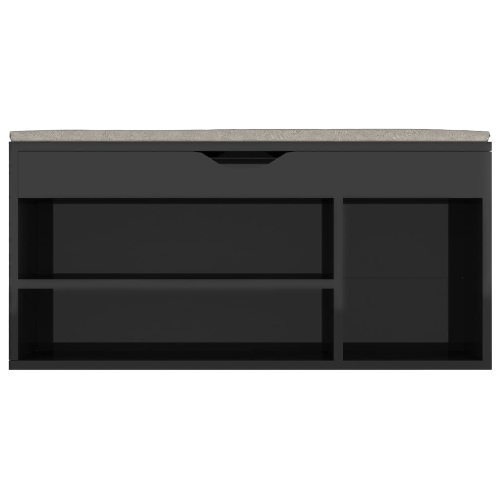 Shoe Bench with Cushion High Gloss Black 40.9"x11.8"x19.3" Engineered Wood