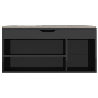Shoe Bench with Cushion High Gloss Black 40.9"x11.8"x19.3" Engineered Wood