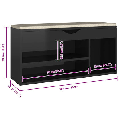 Shoe Bench with Cushion High Gloss Black 40.9"x11.8"x19.3" Engineered Wood