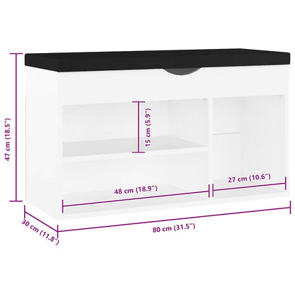 Shoe Bench with Cushion White 31.5"x11.8"x18.5" Engineered Wood