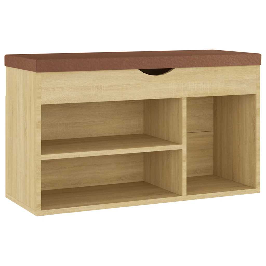 Shoe Bench with Cushion Sonoma Oak 31.5"x11.8"x18.5" Engineered Wood