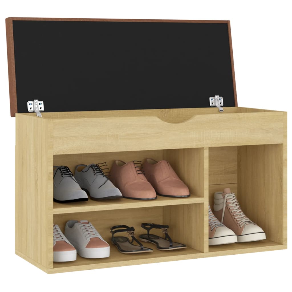 Shoe Bench with Cushion Sonoma Oak 31.5"x11.8"x18.5" Engineered Wood