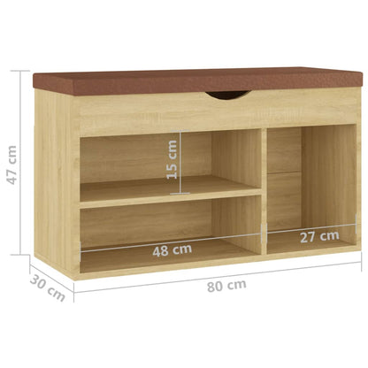 Shoe Bench with Cushion Sonoma Oak 31.5"x11.8"x18.5" Engineered Wood