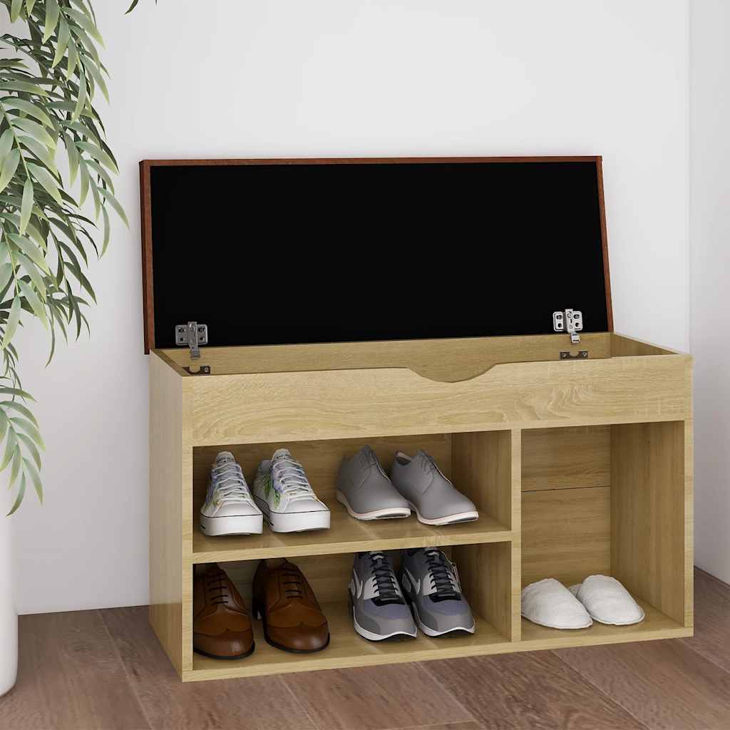 Shoe Bench with Cushion Sonoma Oak 31.5"x11.8"x18.5" Engineered Wood