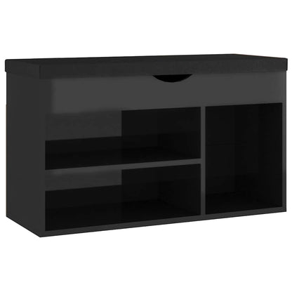 Shoe Bench with Cushion High Gloss Black 31.5"x11.8"x18.5" Engineered Wood