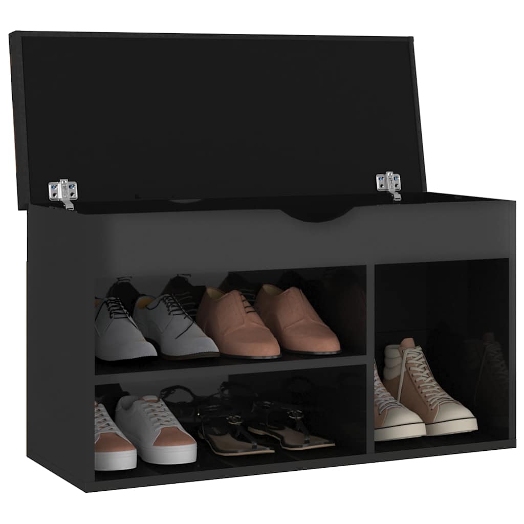 Shoe Bench with Cushion High Gloss Black 31.5"x11.8"x18.5" Engineered Wood