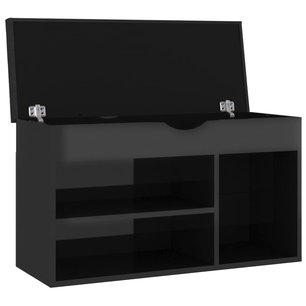 Shoe Bench with Cushion High Gloss Black 31.5"x11.8"x18.5" Engineered Wood
