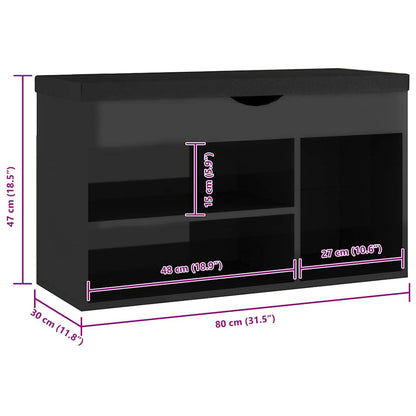 Shoe Bench with Cushion High Gloss Black 31.5"x11.8"x18.5" Engineered Wood