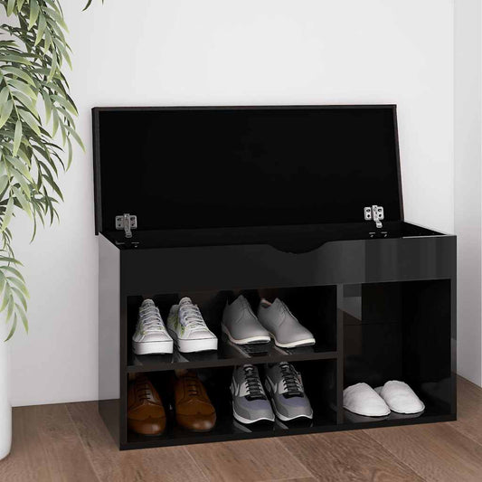 Shoe Bench with Cushion High Gloss Black 31.5"x11.8"x18.5" Engineered Wood