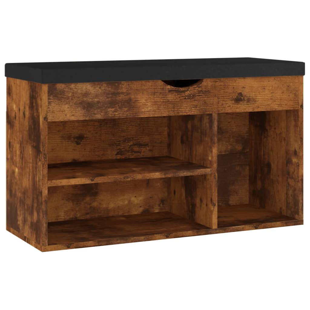 Shoe Bench with Cushion Smoked Oak 31.5"x11.8"x18.5" Engineered Wood