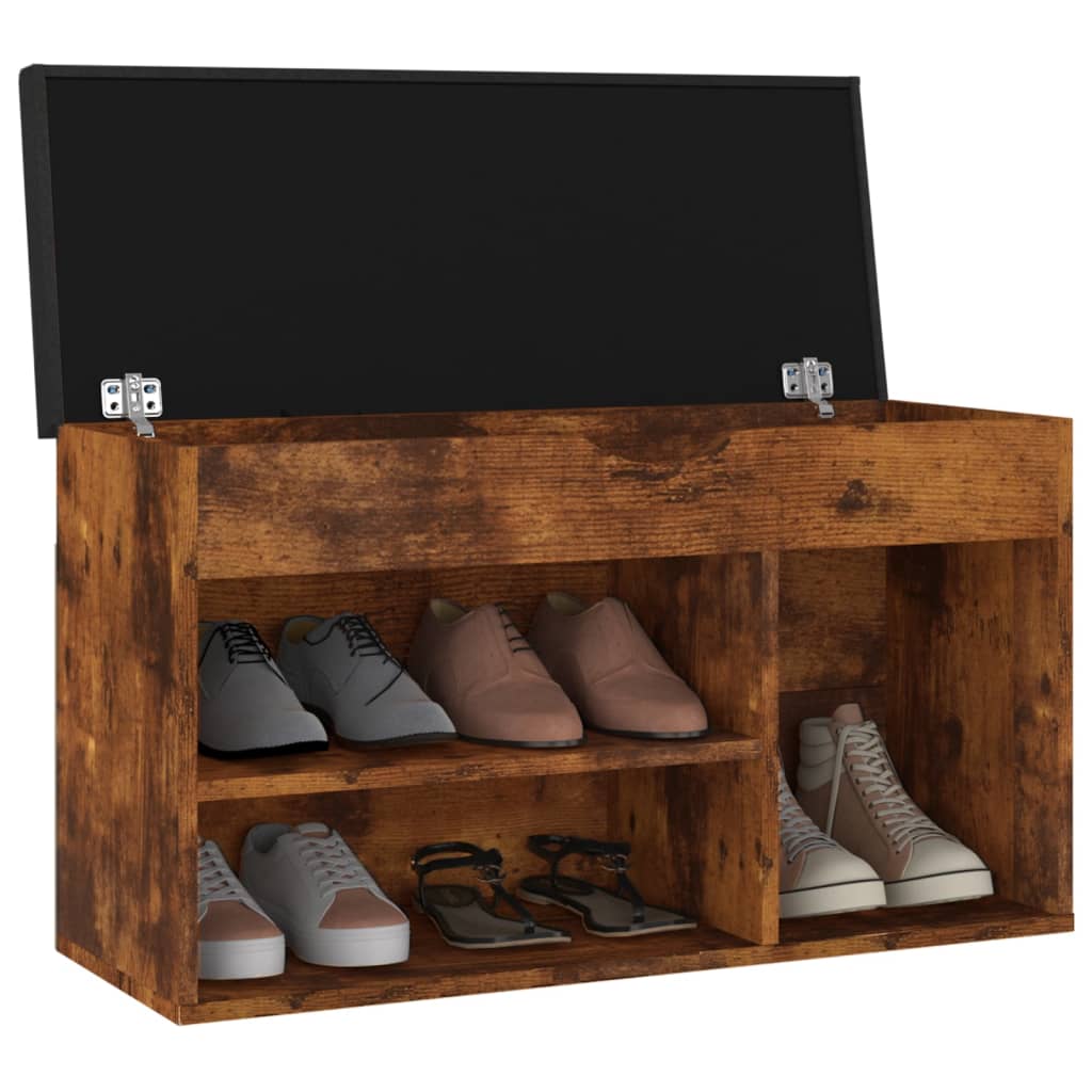Shoe Bench with Cushion Smoked Oak 31.5"x11.8"x18.5" Engineered Wood