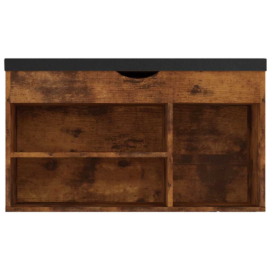 Shoe Bench with Cushion Smoked Oak 31.5"x11.8"x18.5" Engineered Wood