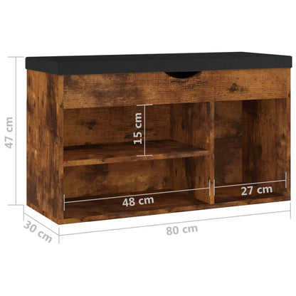 Shoe Bench with Cushion Smoked Oak 31.5"x11.8"x18.5" Engineered Wood