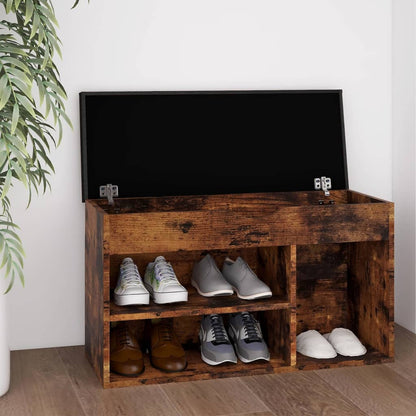 Shoe Bench with Cushion Smoked Oak 31.5"x11.8"x18.5" Engineered Wood