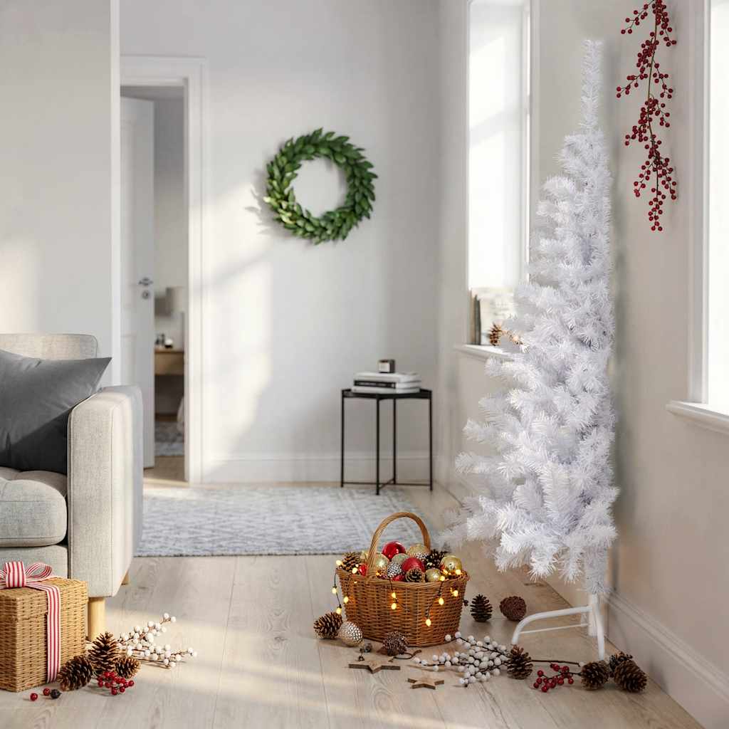 Artificial Half Christmas Tree with Stand White 5 ft PVC