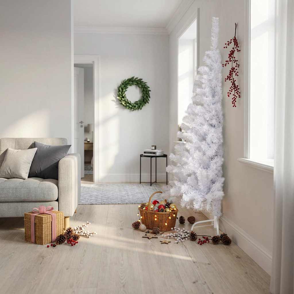Artificial Half Christmas Tree with Stand White 6 ft PVC